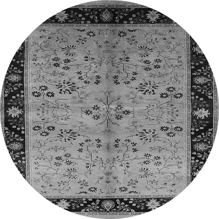 Round Machine Washable Oriental Gray Traditional Rug, wshurb518gry