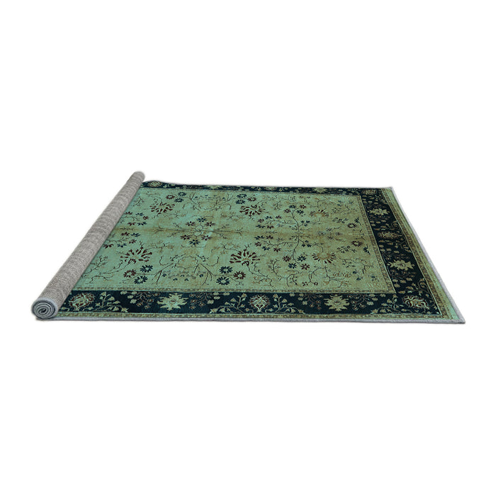 Sideview of Machine Washable Oriental Light Blue Traditional Rug, wshurb518lblu