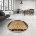 Round Mid-Century Modern Sangria Brown Oriental Rug in a Office, urb518