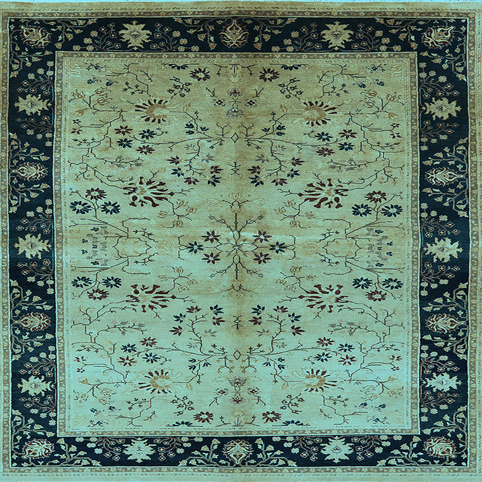Square Machine Washable Oriental Light Blue Traditional Rug, wshurb518lblu