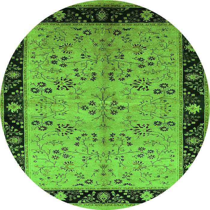 Round Machine Washable Oriental Green Traditional Area Rugs, wshurb518grn