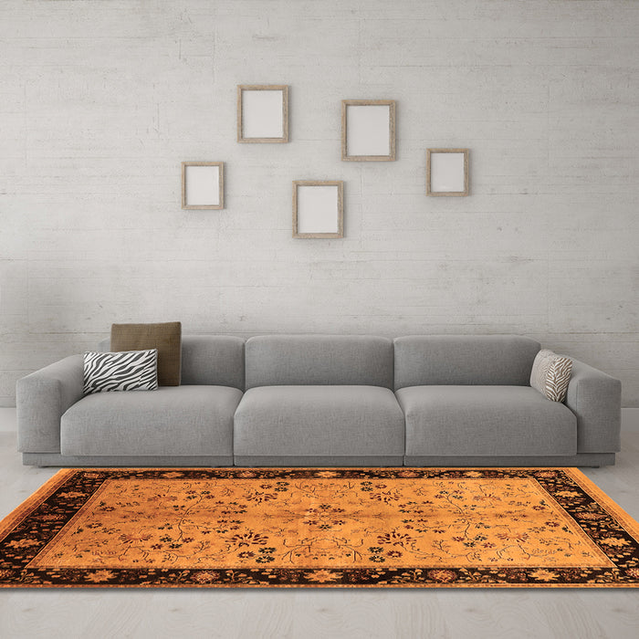 Machine Washable Oriental Orange Traditional Area Rugs in a Living Room, wshurb518org