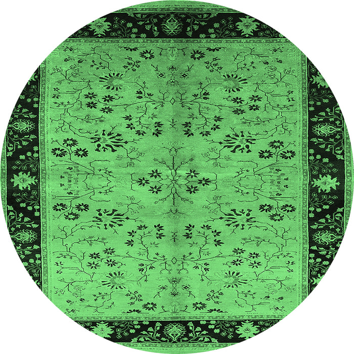 Round Oriental Emerald Green Traditional Rug, urb518emgrn