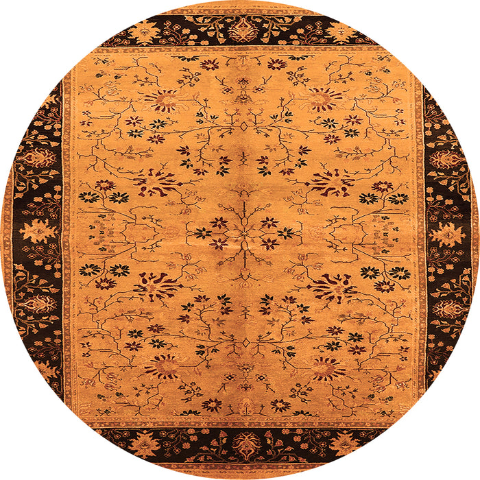 Round Machine Washable Oriental Orange Traditional Area Rugs, wshurb518org