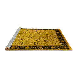 Sideview of Machine Washable Oriental Yellow Traditional Rug, wshurb518yw