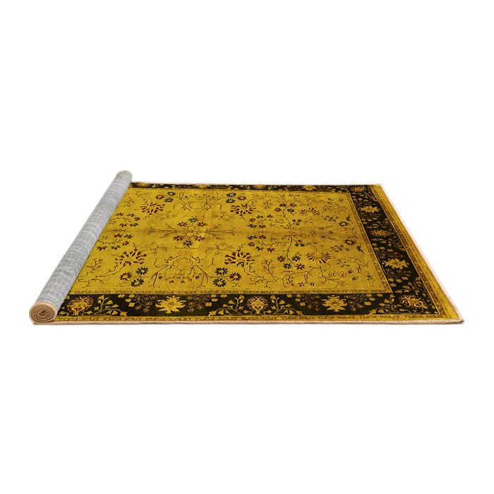 Sideview of Machine Washable Oriental Yellow Traditional Rug, wshurb518yw