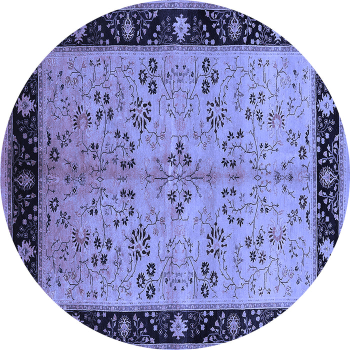 Round Machine Washable Oriental Blue Traditional Rug, wshurb518blu