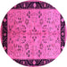 Round Machine Washable Oriental Pink Traditional Rug, wshurb518pnk