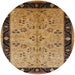 Round Mid-Century Modern Sangria Brown Oriental Rug, urb518