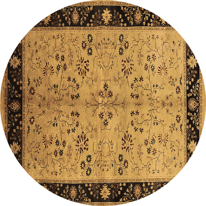 Round Machine Washable Oriental Brown Traditional Rug, wshurb518brn