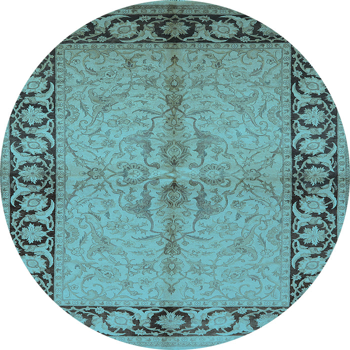 Round Machine Washable Oriental Light Blue Traditional Rug, wshurb519lblu