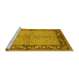Sideview of Machine Washable Oriental Yellow Traditional Rug, wshurb519yw