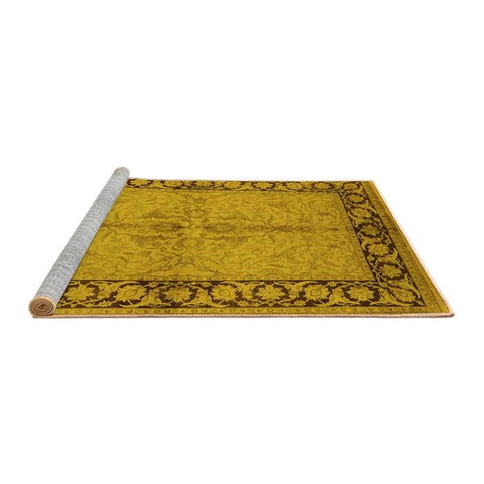 Sideview of Machine Washable Oriental Yellow Traditional Rug, wshurb519yw