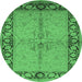 Round Machine Washable Oriental Emerald Green Traditional Area Rugs, wshurb519emgrn