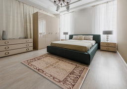 Mid-Century Modern Sienna Brown Oriental Rug in a Bedroom, urb519