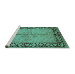 Sideview of Machine Washable Oriental Turquoise Traditional Area Rugs, wshurb519turq