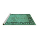 Sideview of Machine Washable Oriental Turquoise Traditional Area Rugs, wshurb519turq