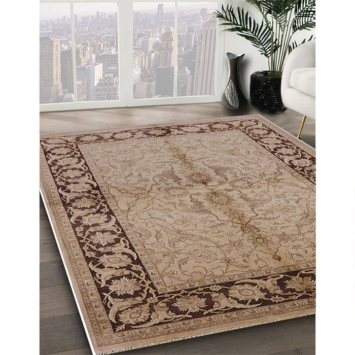 Mid-Century Modern Sienna Brown Oriental Rug in Family Room, urb519