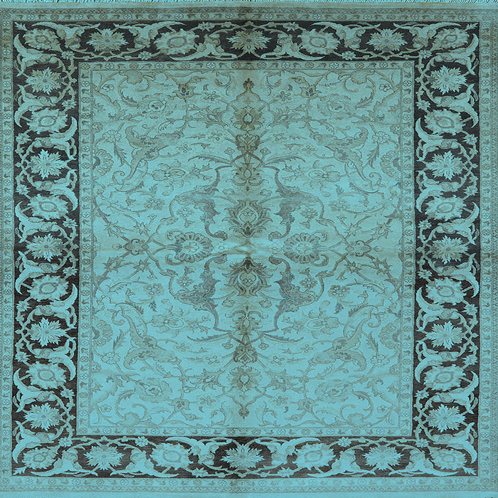 Square Machine Washable Oriental Light Blue Traditional Rug, wshurb519lblu