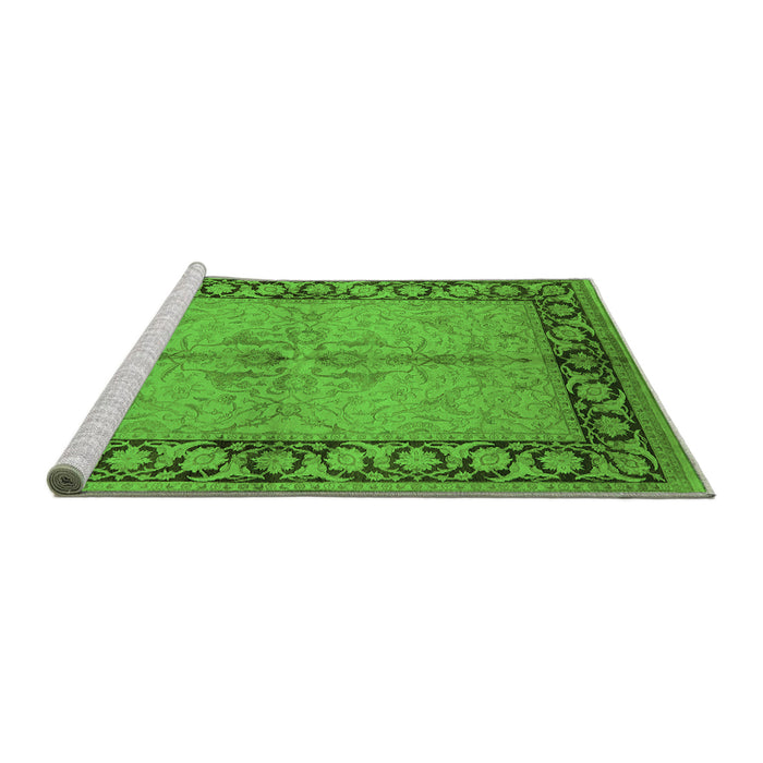 Sideview of Machine Washable Oriental Green Traditional Area Rugs, wshurb519grn