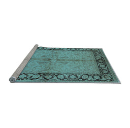 Sideview of Machine Washable Oriental Light Blue Traditional Rug, wshurb519lblu