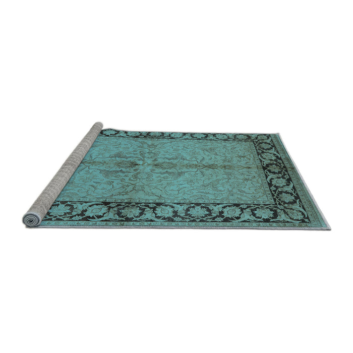 Sideview of Machine Washable Oriental Light Blue Traditional Rug, wshurb519lblu