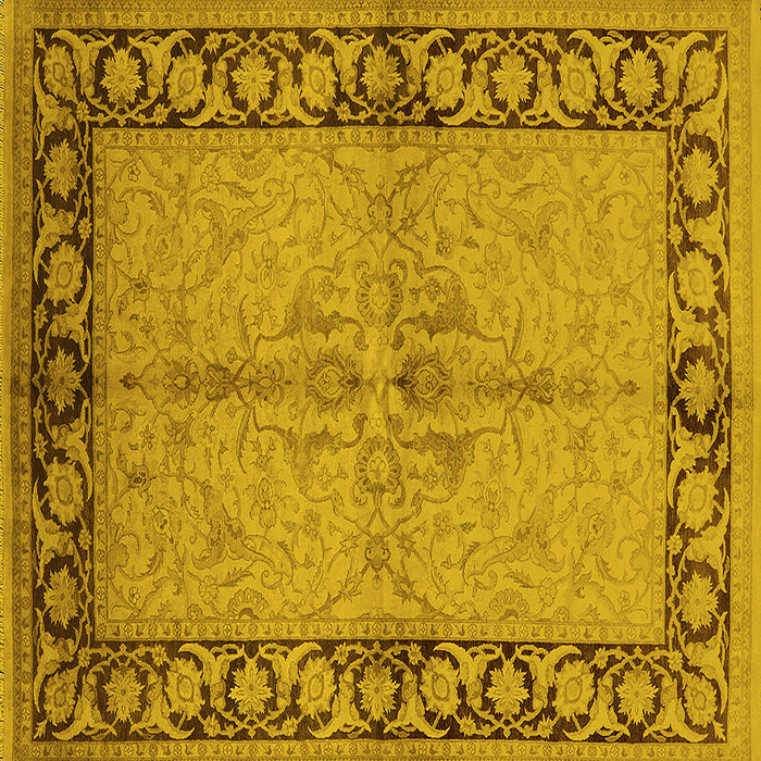 Square Machine Washable Oriental Yellow Traditional Rug, wshurb519yw