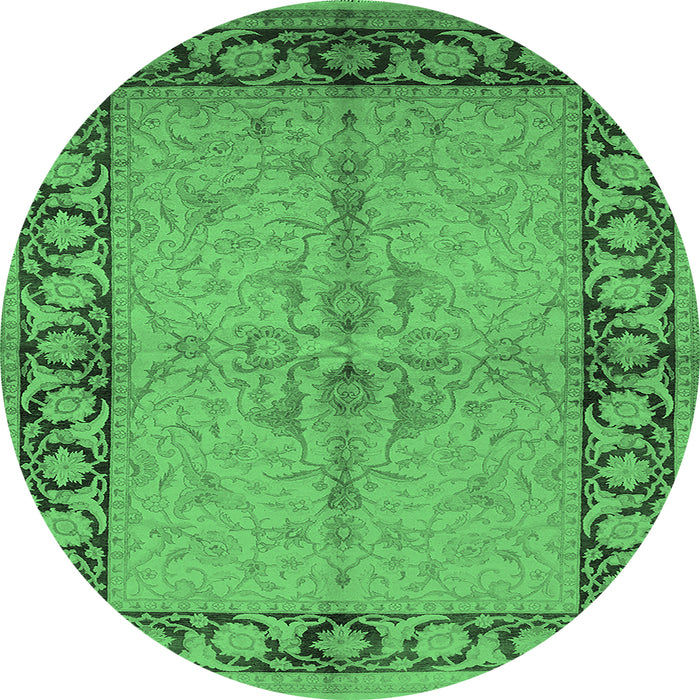 Round Oriental Emerald Green Traditional Rug, urb519emgrn