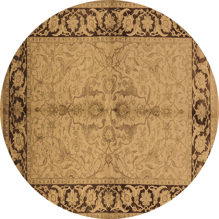 Round Machine Washable Oriental Brown Traditional Rug, wshurb519brn