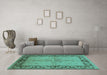 Machine Washable Oriental Turquoise Traditional Area Rugs in a Living Room,, wshurb519turq