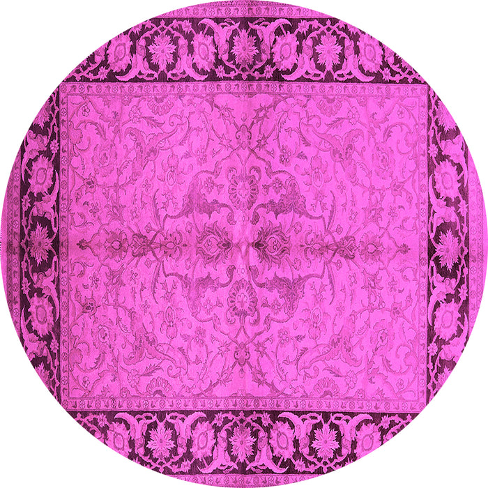 Round Machine Washable Oriental Pink Traditional Rug, wshurb519pnk