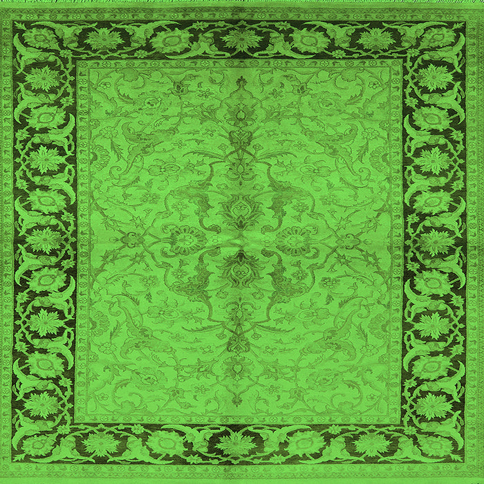 Square Machine Washable Oriental Green Traditional Area Rugs, wshurb519grn