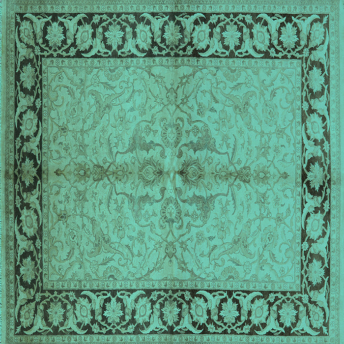 Square Machine Washable Oriental Turquoise Traditional Area Rugs, wshurb519turq