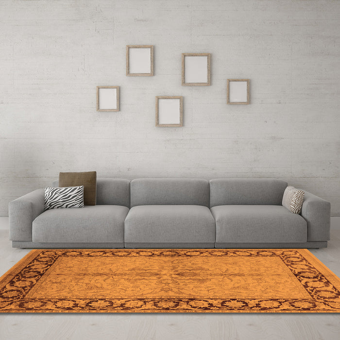Machine Washable Oriental Orange Traditional Area Rugs in a Living Room, wshurb519org