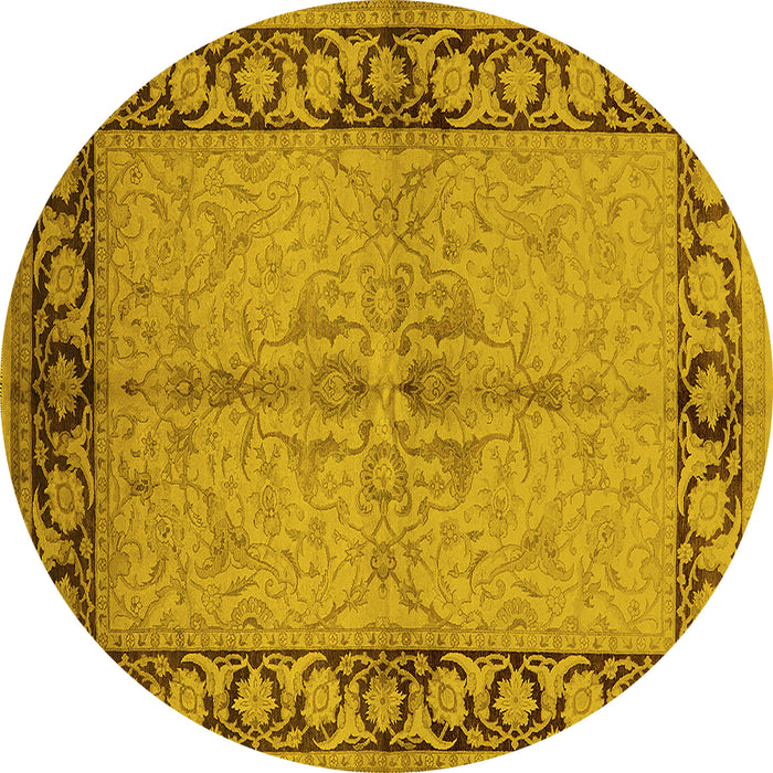 Round Machine Washable Oriental Yellow Traditional Rug, wshurb519yw
