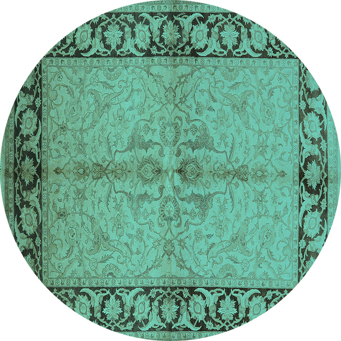 Round Oriental Turquoise Traditional Rug, urb519turq