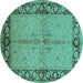 Round Oriental Turquoise Traditional Rug, urb519turq