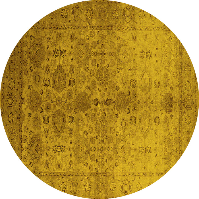 Round Machine Washable Oriental Yellow Traditional Rug, wshurb520yw