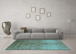 Machine Washable Oriental Light Blue Traditional Rug in a Living Room, wshurb520lblu