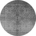 Round Machine Washable Oriental Gray Traditional Rug, wshurb520gry