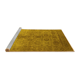 Sideview of Machine Washable Oriental Yellow Traditional Rug, wshurb520yw