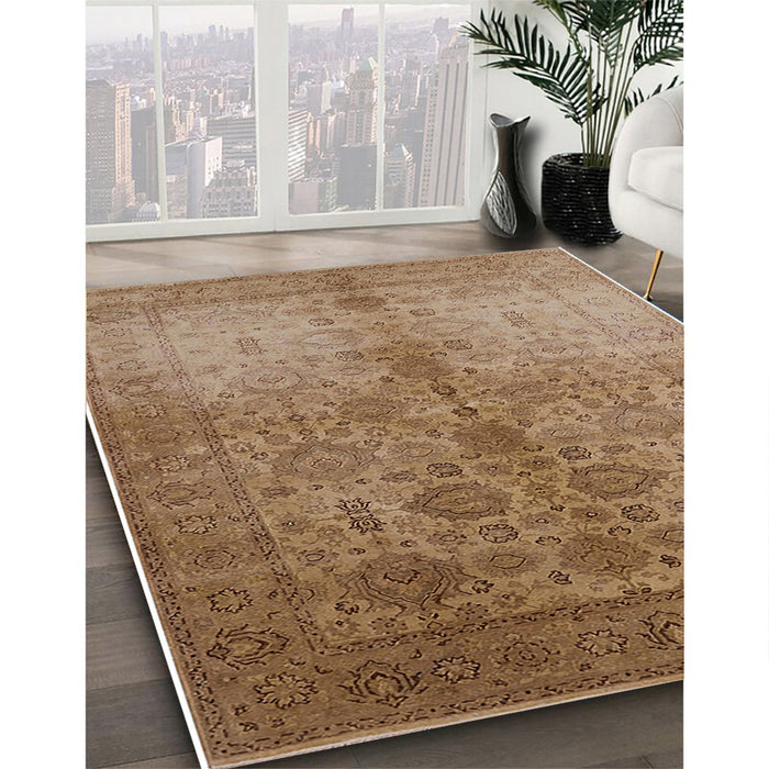 Mid-Century Modern Light Brown Oriental Rug in Family Room, urb520