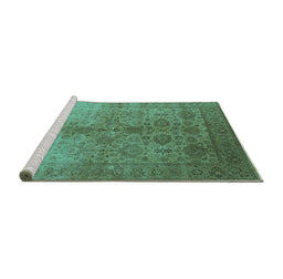 Sideview of Machine Washable Oriental Turquoise Traditional Area Rugs, wshurb520turq