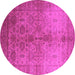 Round Machine Washable Oriental Pink Traditional Rug, wshurb520pnk