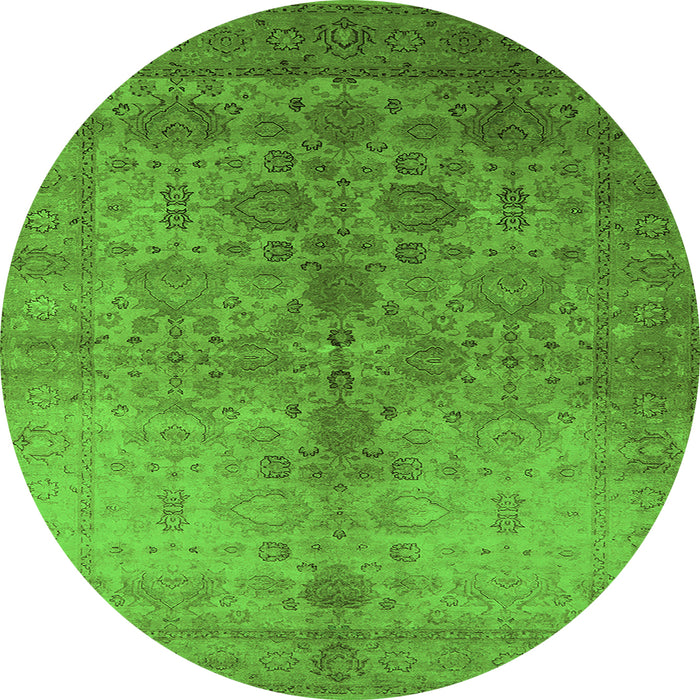Round Machine Washable Oriental Green Traditional Area Rugs, wshurb520grn