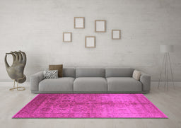 Machine Washable Oriental Pink Traditional Rug in a Living Room, wshurb520pnk