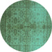 Round Oriental Turquoise Traditional Rug, urb520turq