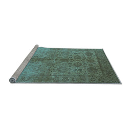 Sideview of Machine Washable Oriental Light Blue Traditional Rug, wshurb520lblu