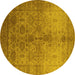 Round Oriental Yellow Traditional Rug, urb520yw