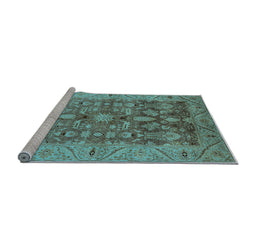 Sideview of Machine Washable Oriental Light Blue Traditional Rug, wshurb521lblu